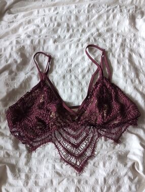 Express Burgundy Lace Bralette with Decorative Hem